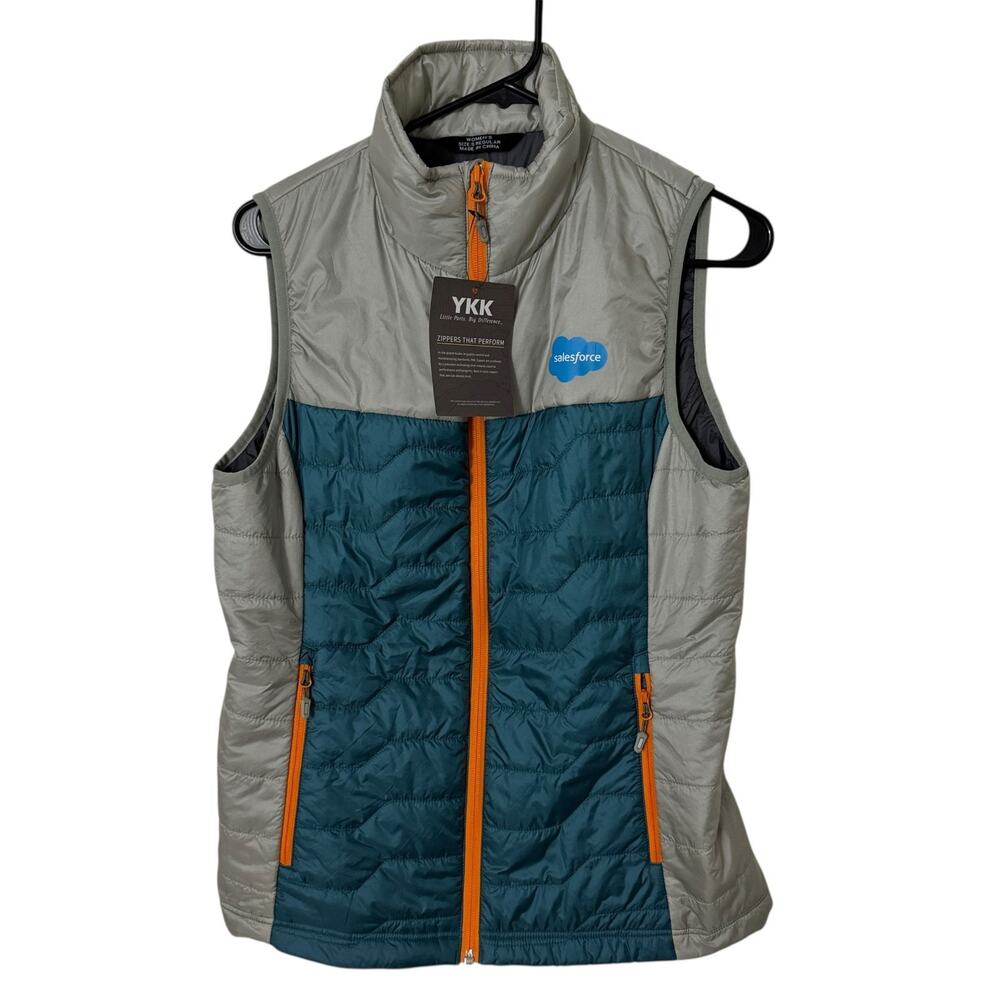 Salesforce Puffer Jacket Vest Womens Small Gray Full Zip Insulated Hexa Custom